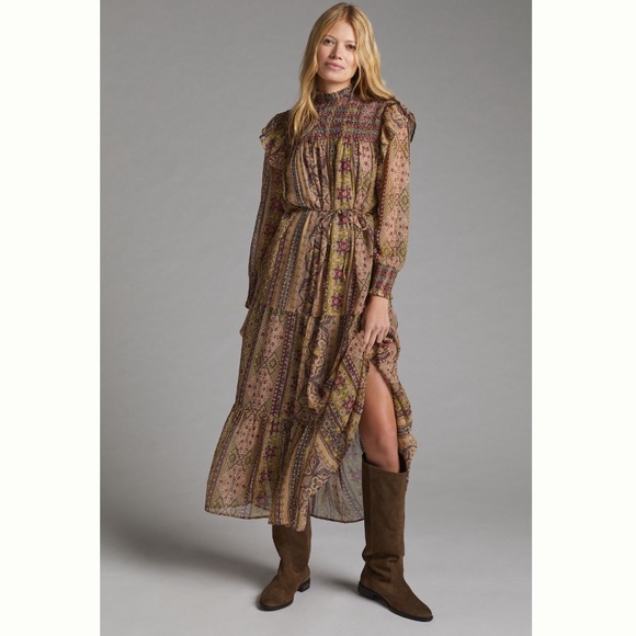 NWT Anthropologie Llani Smocked Midi Dress XXS - Picture 2 of 4